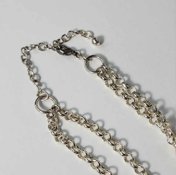 Double strand dangling loops silvertone necklace - Picture 3 of 4